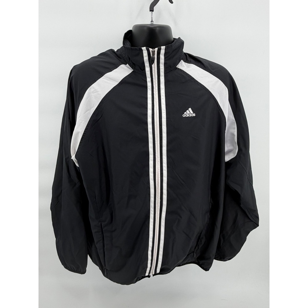 Adidas Windbreaker Jacket Mens M Black ClimaProof Full Zip Mesh Lined AZF001